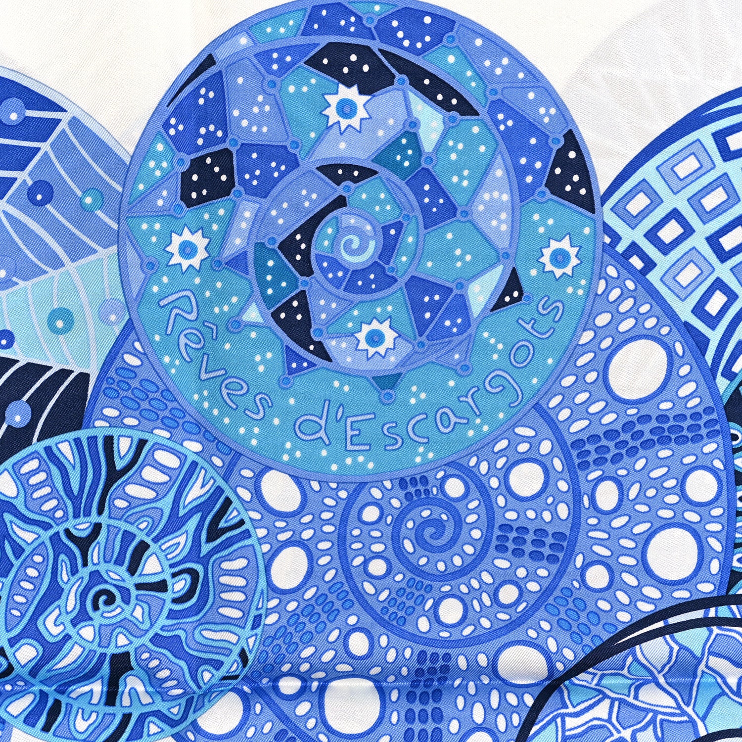 Hermes Silk Reves d'Escargots Scarf 90 White Bleu Klein 4 of 4