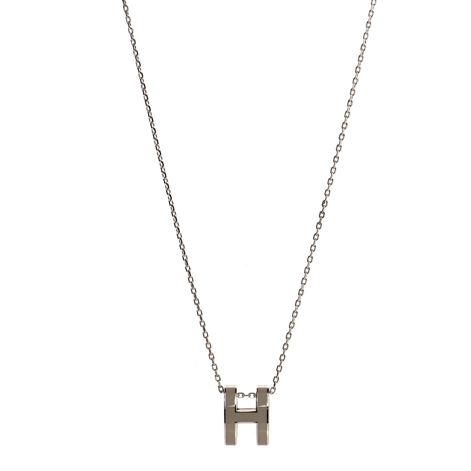 Hermes Lacquered Palladium Pop H Pendant Necklace Etain 1 of 5