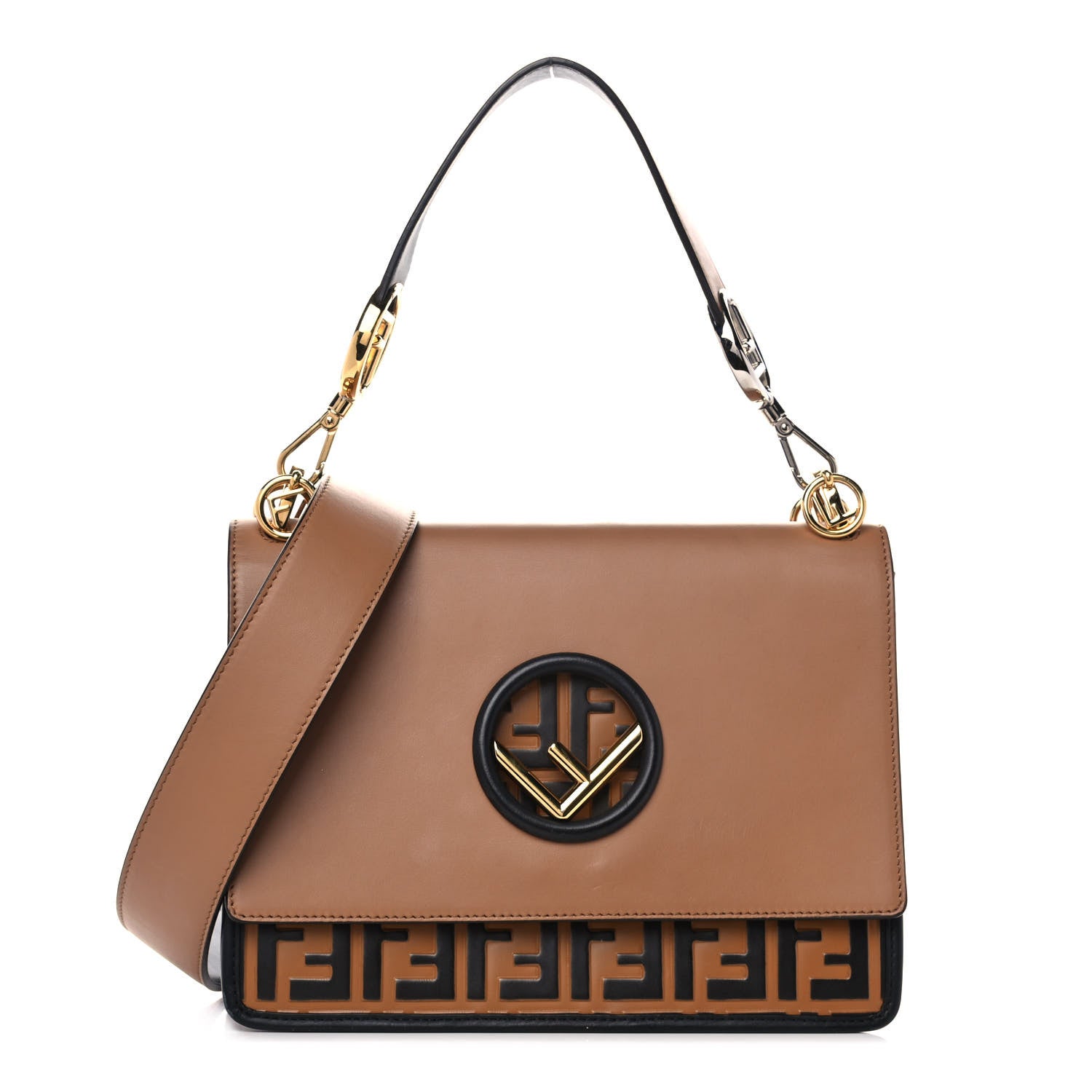 Fendi Vitello Century F is Fendi FF Embossed Kan I Shoulder Bag Orzo Tobacco 1 of 12