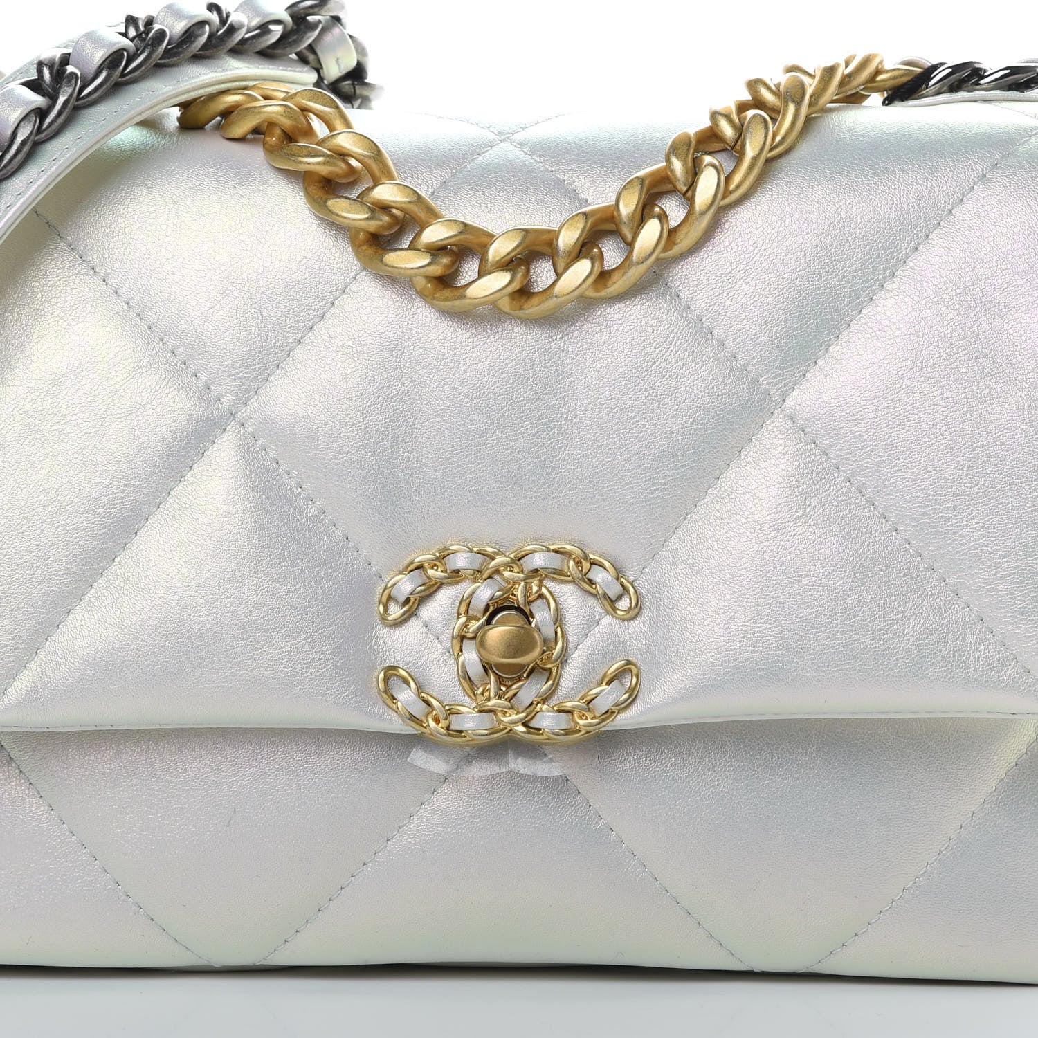 Chanel Iridescent Calfskin Quilted Medium Chanel 19 Flap White 8 of 10