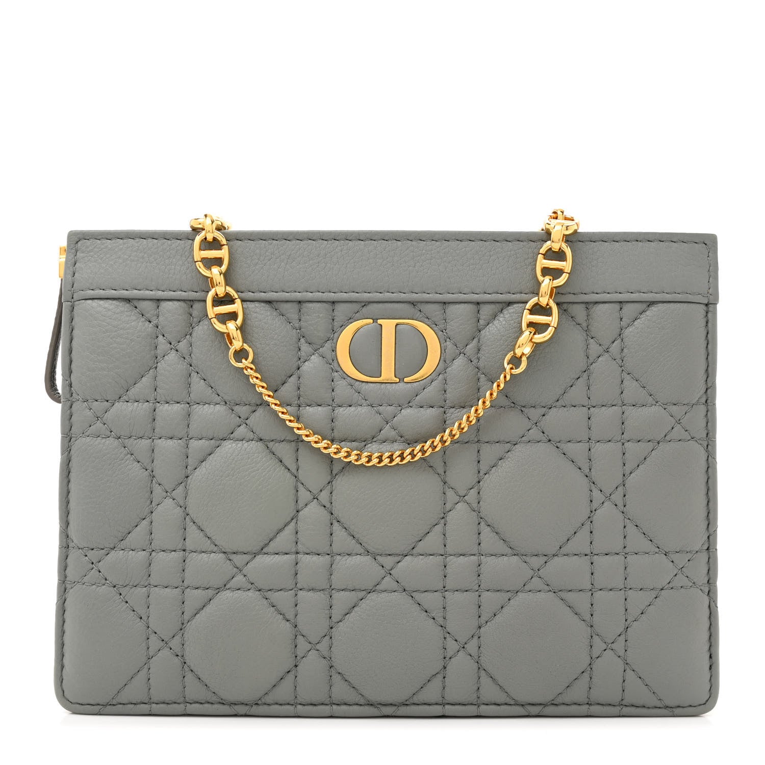 Christian Dior Calfskin Cannage Caro Zipped Pouch With Chain Grey 1 of 10