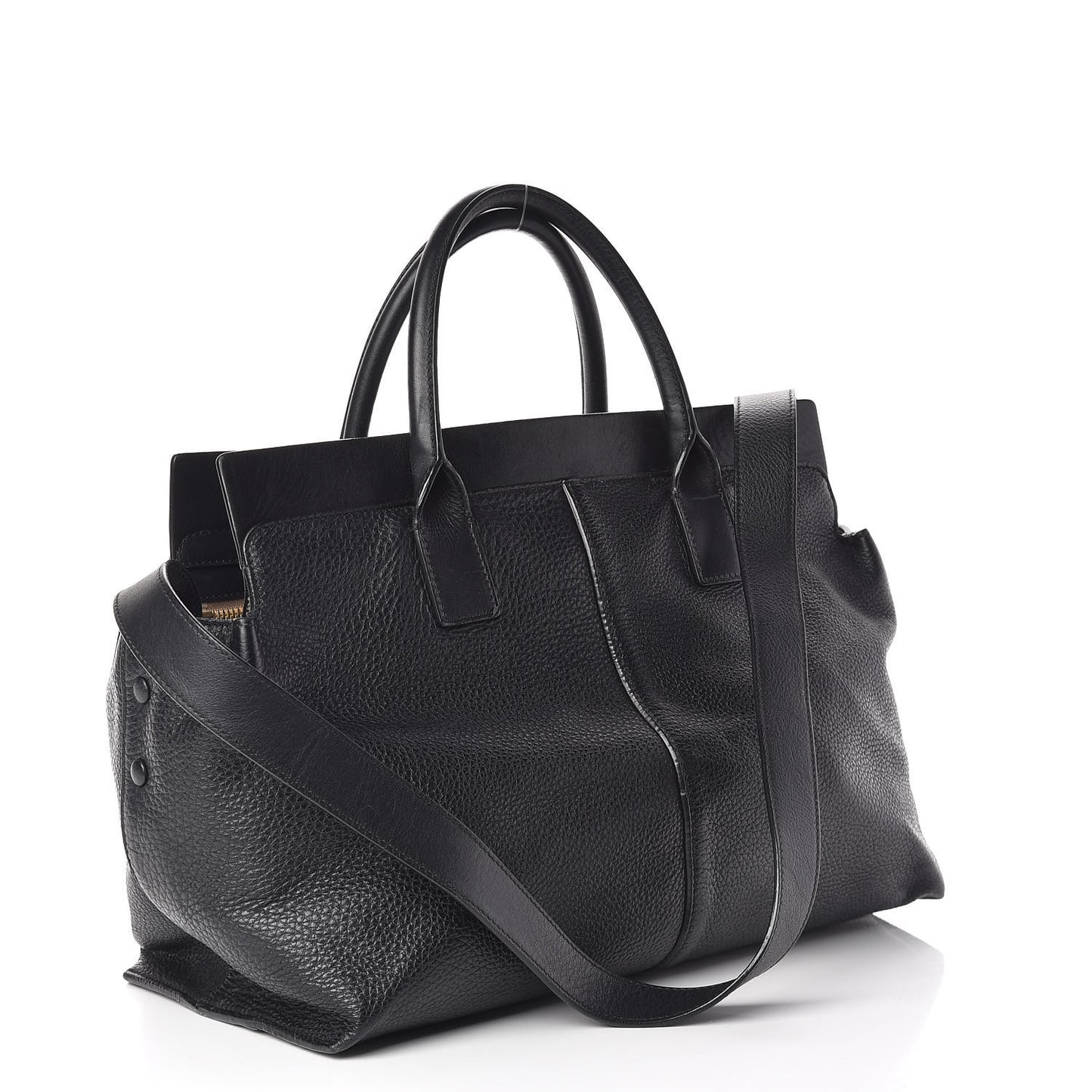 Grained Calfskin Medium Cate Satchel Black