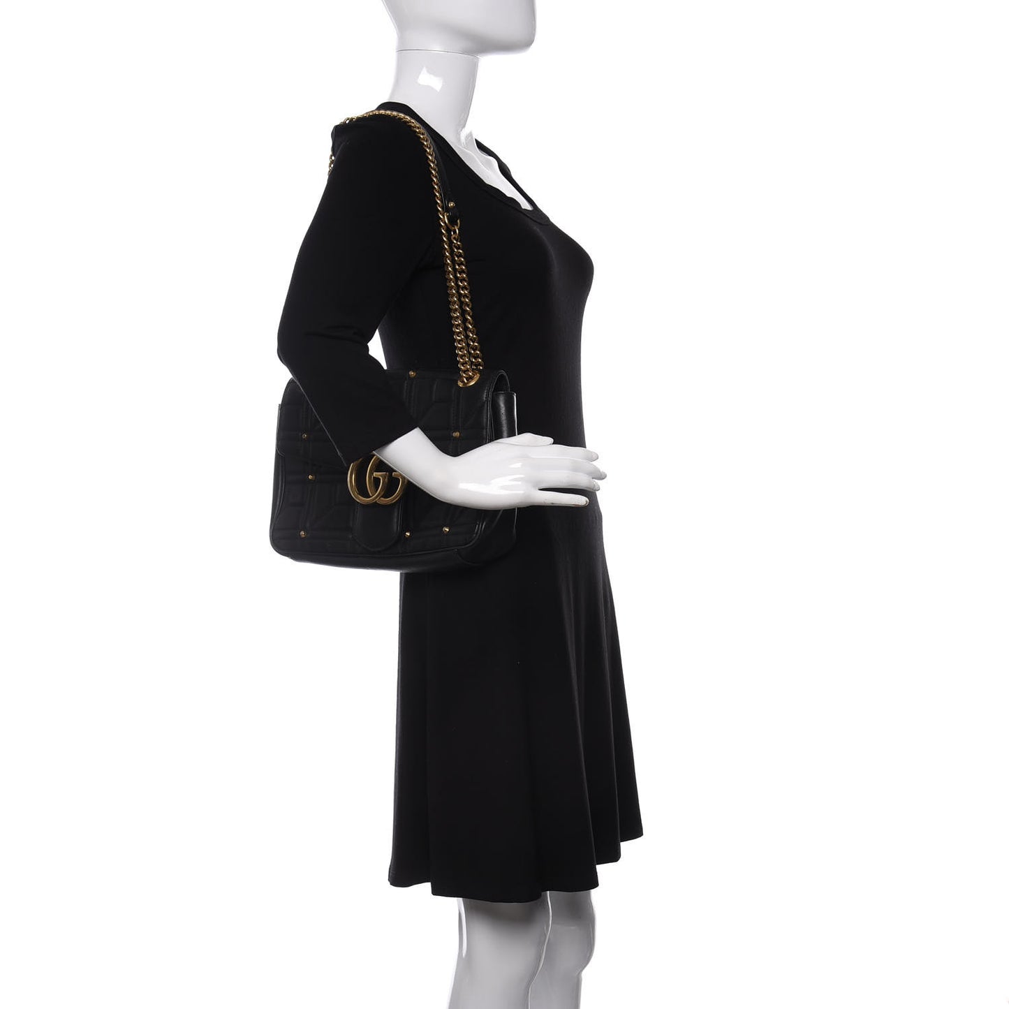 Calfskin Matelasse Studded Medium GG Marmont Shoulder Bag Black