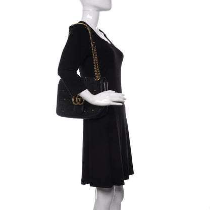 Gucci Calfskin Matelasse Studded Medium GG Marmont Shoulder Bag Black 2 of 9