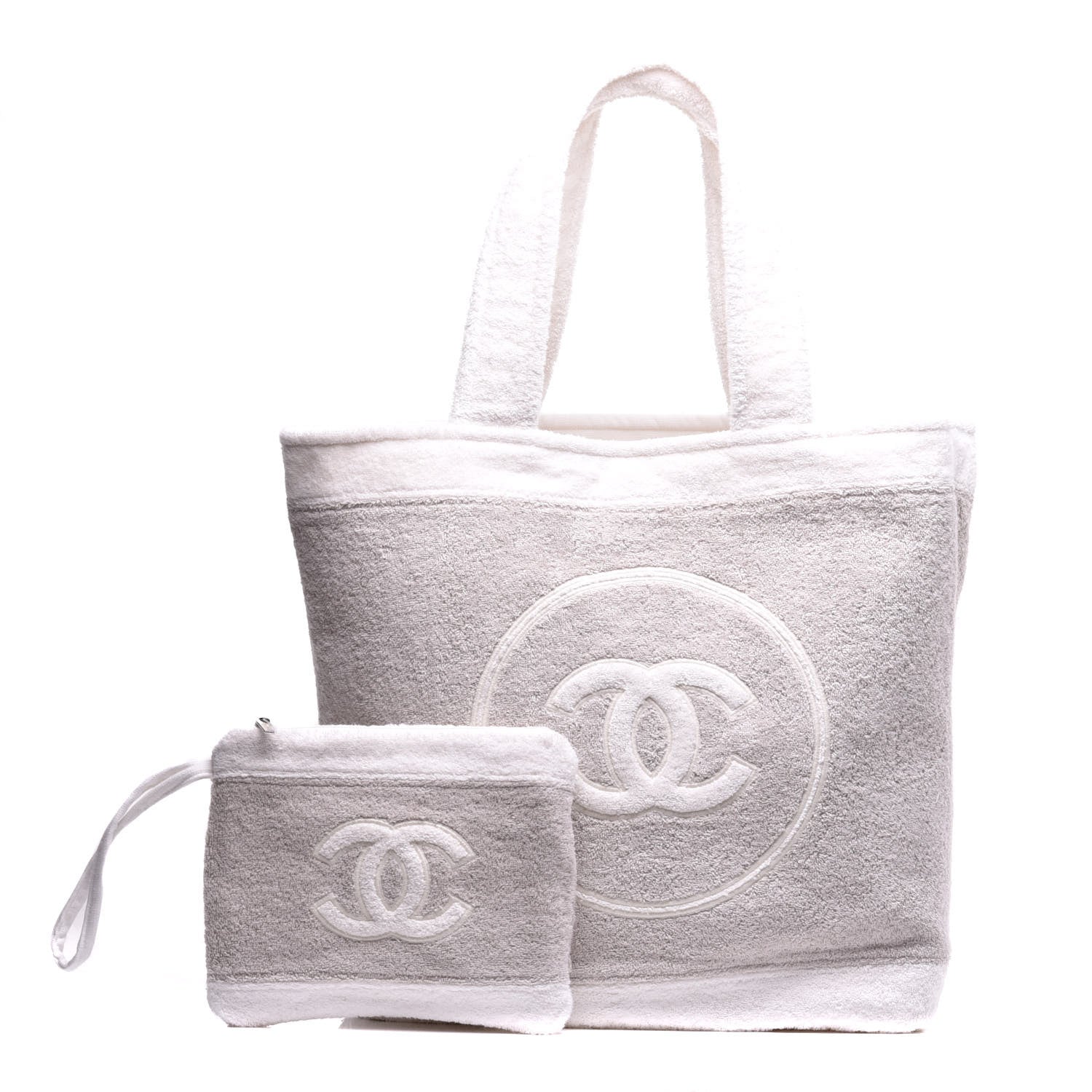 Chanel Terry Cotton CC Beach Tote Towel Set Beige White 1 of 9