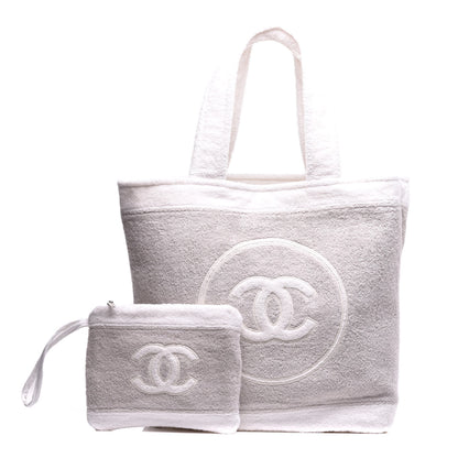 Chanel Terry Cotton CC Beach Tote Towel Set Beige White 1 of 9