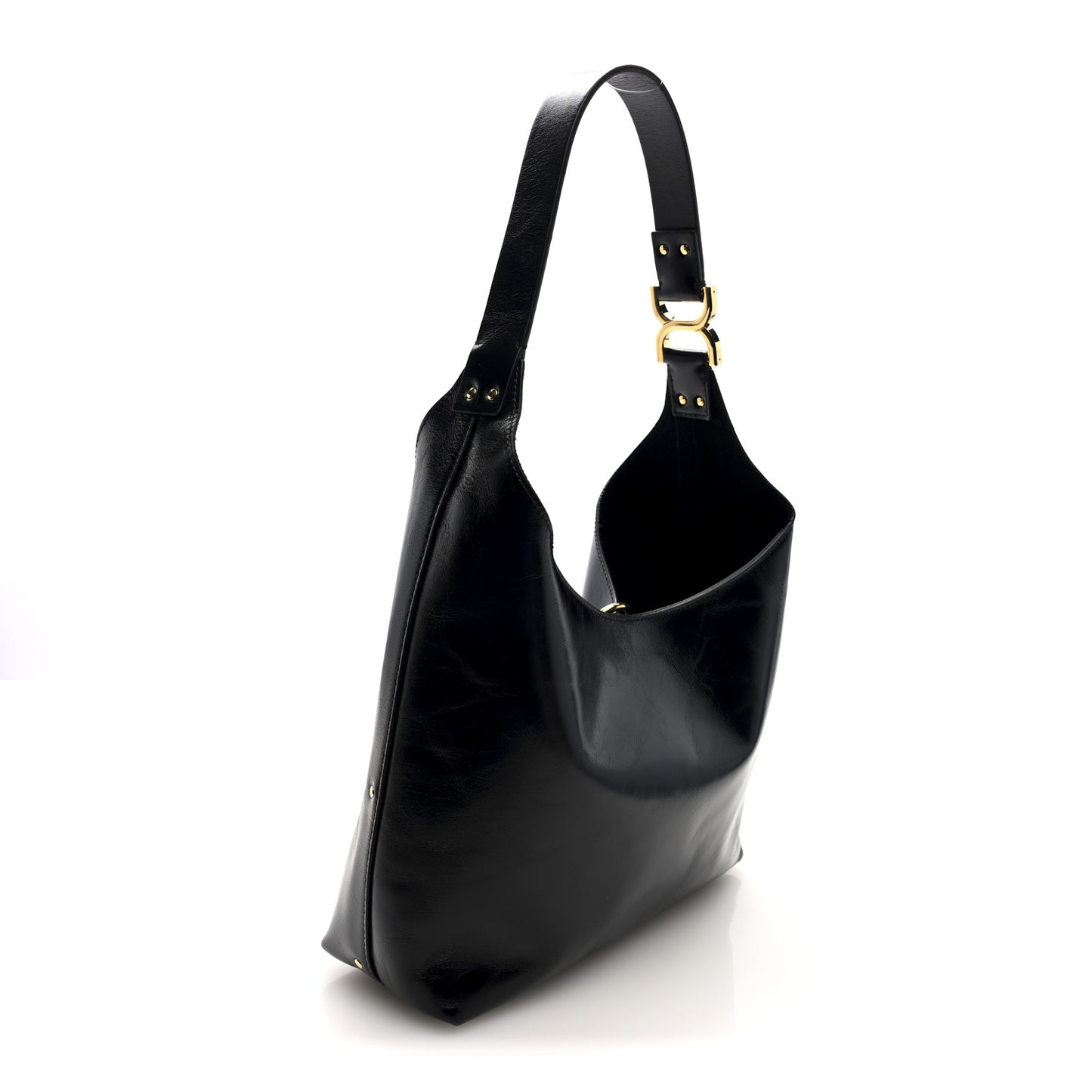 Shiny Calfskin Small Marcie Hobo Bag Black