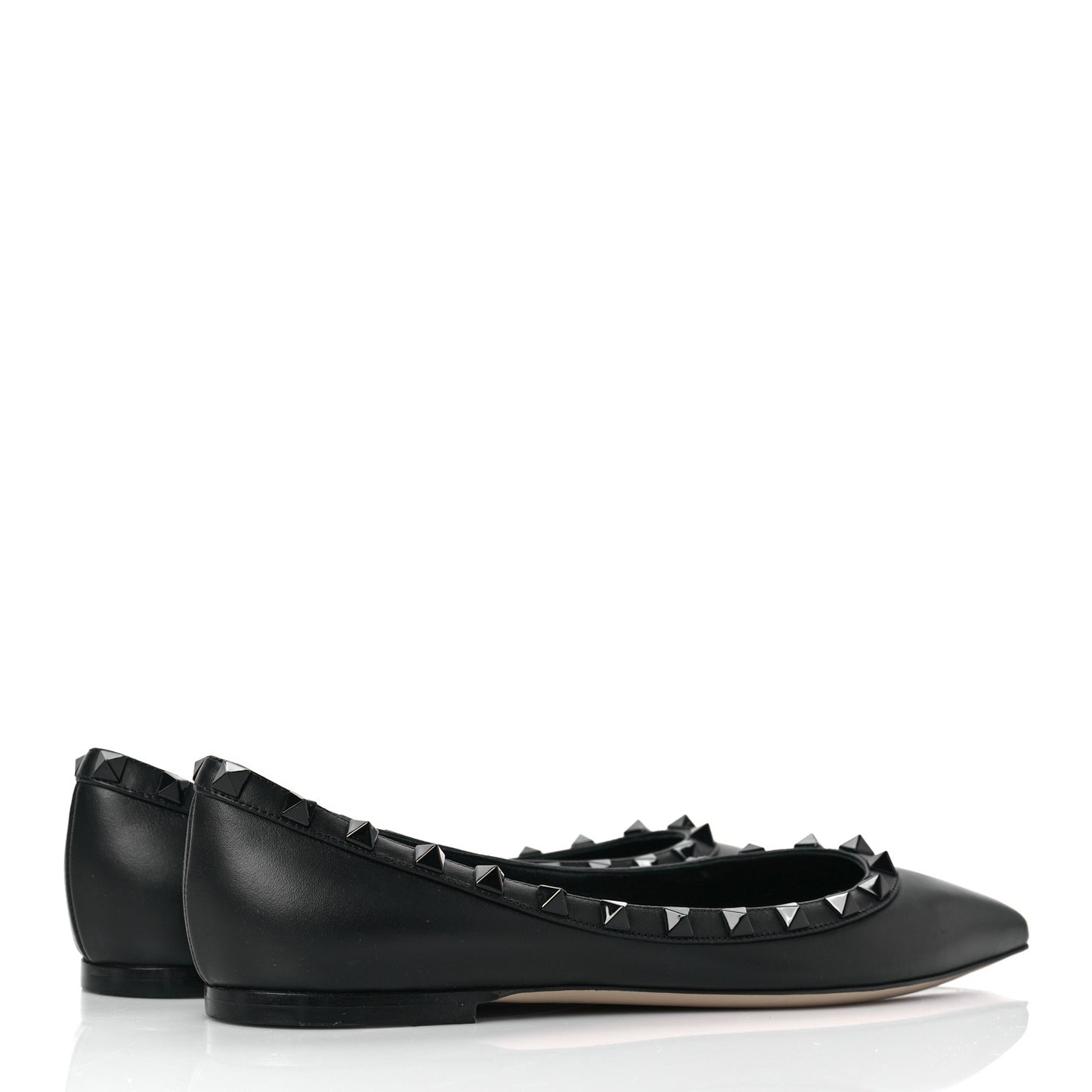 Calfskin Lacquered Monochrome Rockstud Ballerina Flats 37 Black