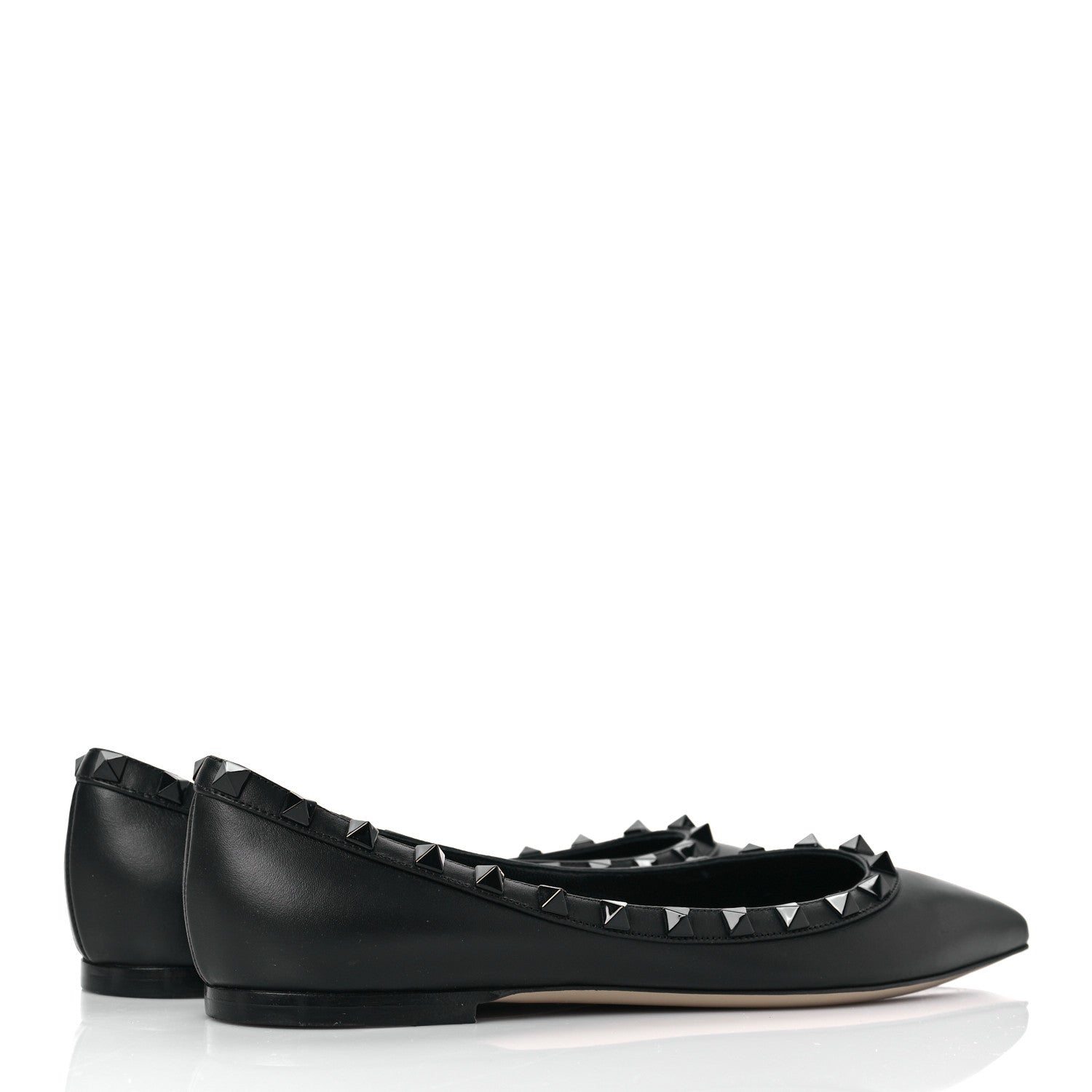 Valentino Garavani Calfskin Lacquered Monochrome Rockstud Ballerina Flats 37 Black 4 of 8