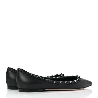Valentino Garavani Calfskin Lacquered Monochrome Rockstud Ballerina Flats 37 Black 4 of 8