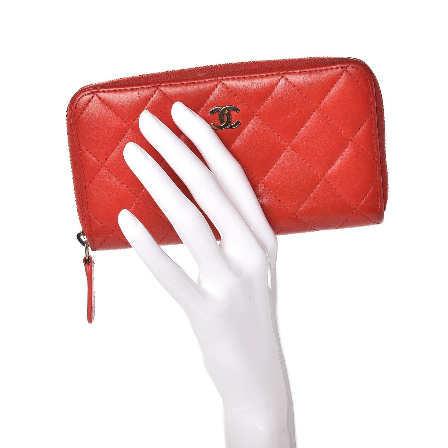 Lambskin Quilted Small Zip Around Wallet Red