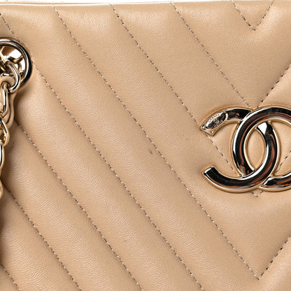 Chanel Lambskin Surpique Chevron Large Tote Beige 9 of 20