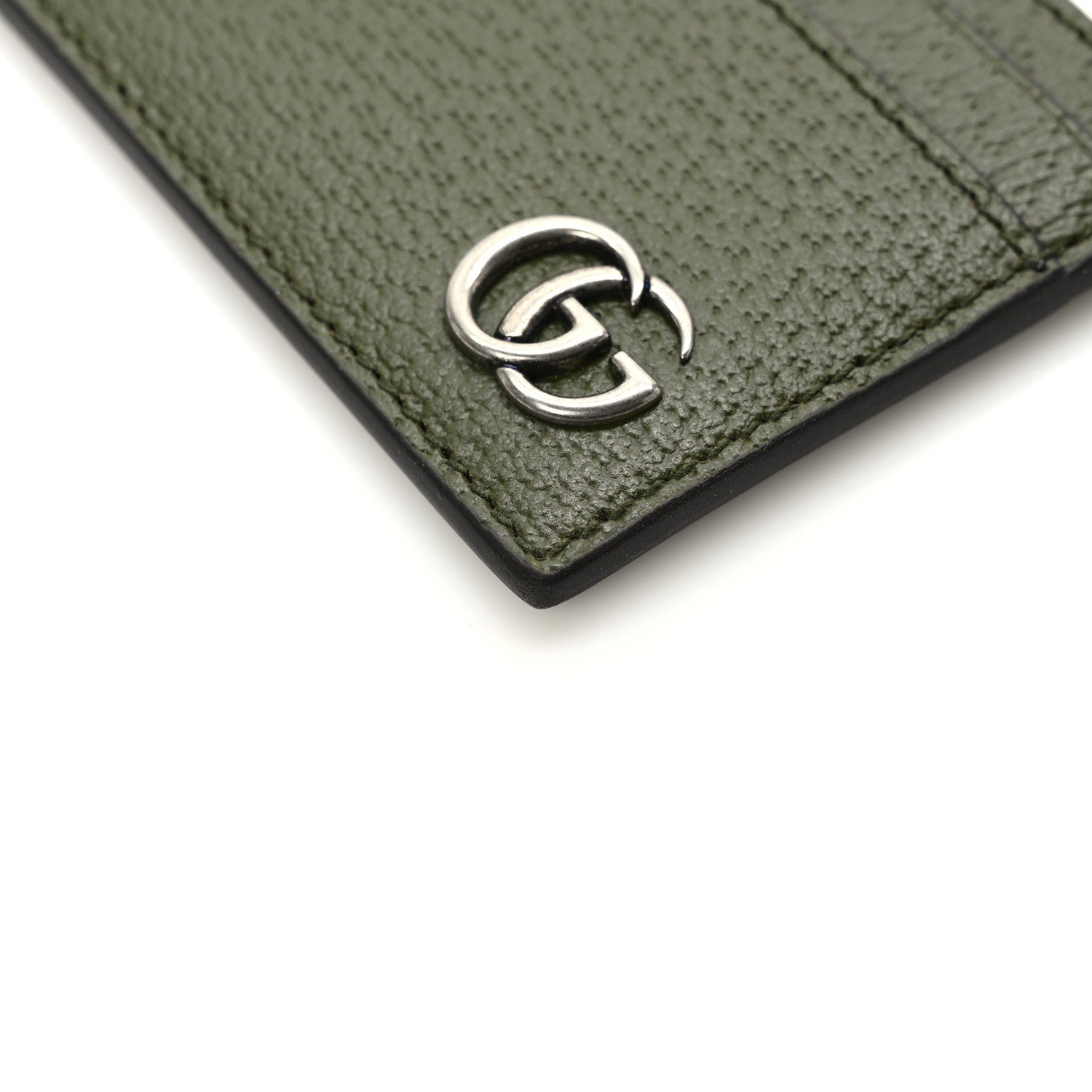 Gucci Textured Dollar Calfskin GG Marmont Card Holder Military Wood 8 of 9