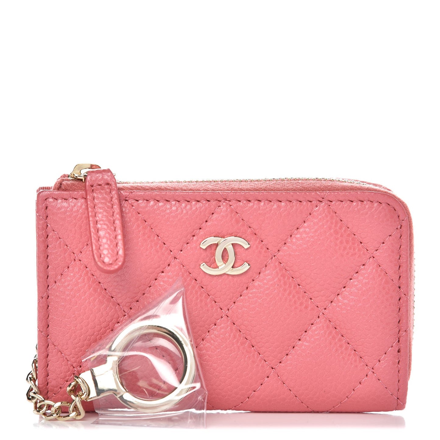 Metallic Caviar Quilted Key Holder Case Pink