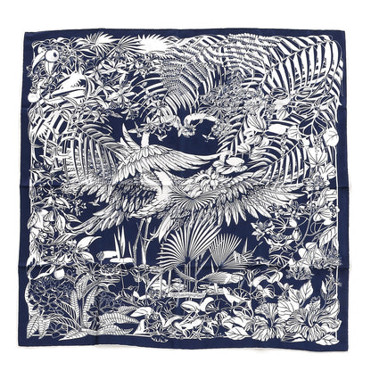 Hermes Silk Tatouage Flamingo Party Scarf 90 Bleu White 1 of 6
