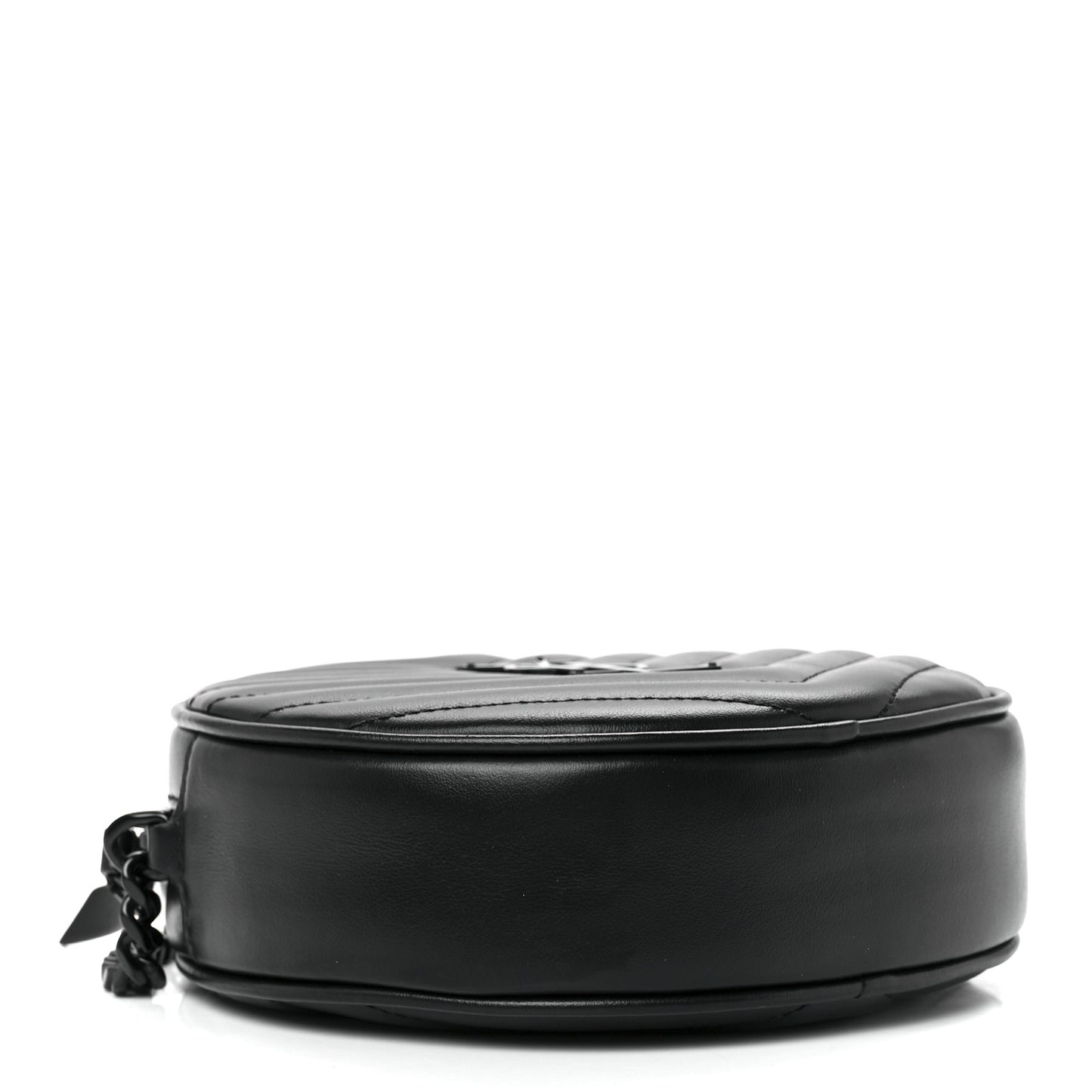 Calfskin Matelasse Chevron Round Vinyle Camera Bag Black