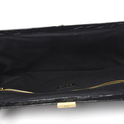 Balenciaga Shiny Supple Calfskin Logo Crocodile Embossed XL Cloud Clutch Black White 5 of 10