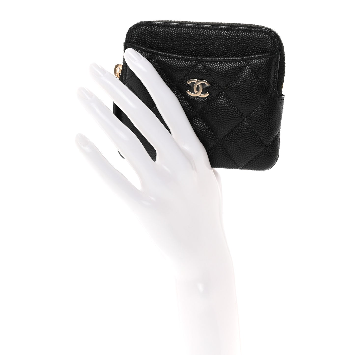 Caviar Quilted Zip Card Holder Wallet Black