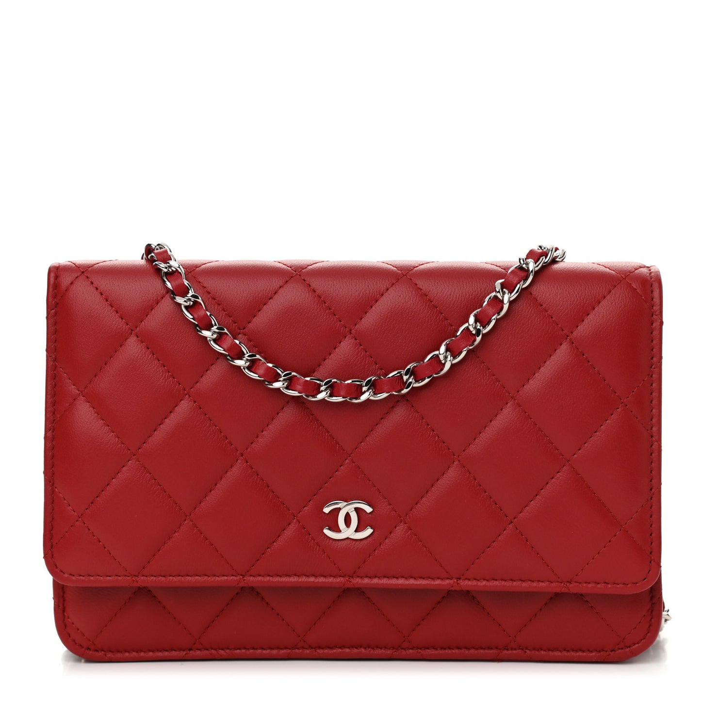 Lambskin Quilted Wallet On Chain WOC Red