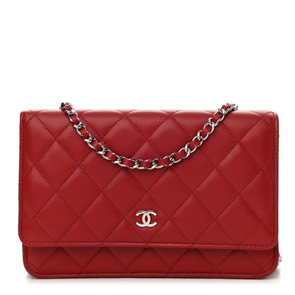 Chanel Lambskin Quilted Wallet On Chain WOC Red 1 of 12