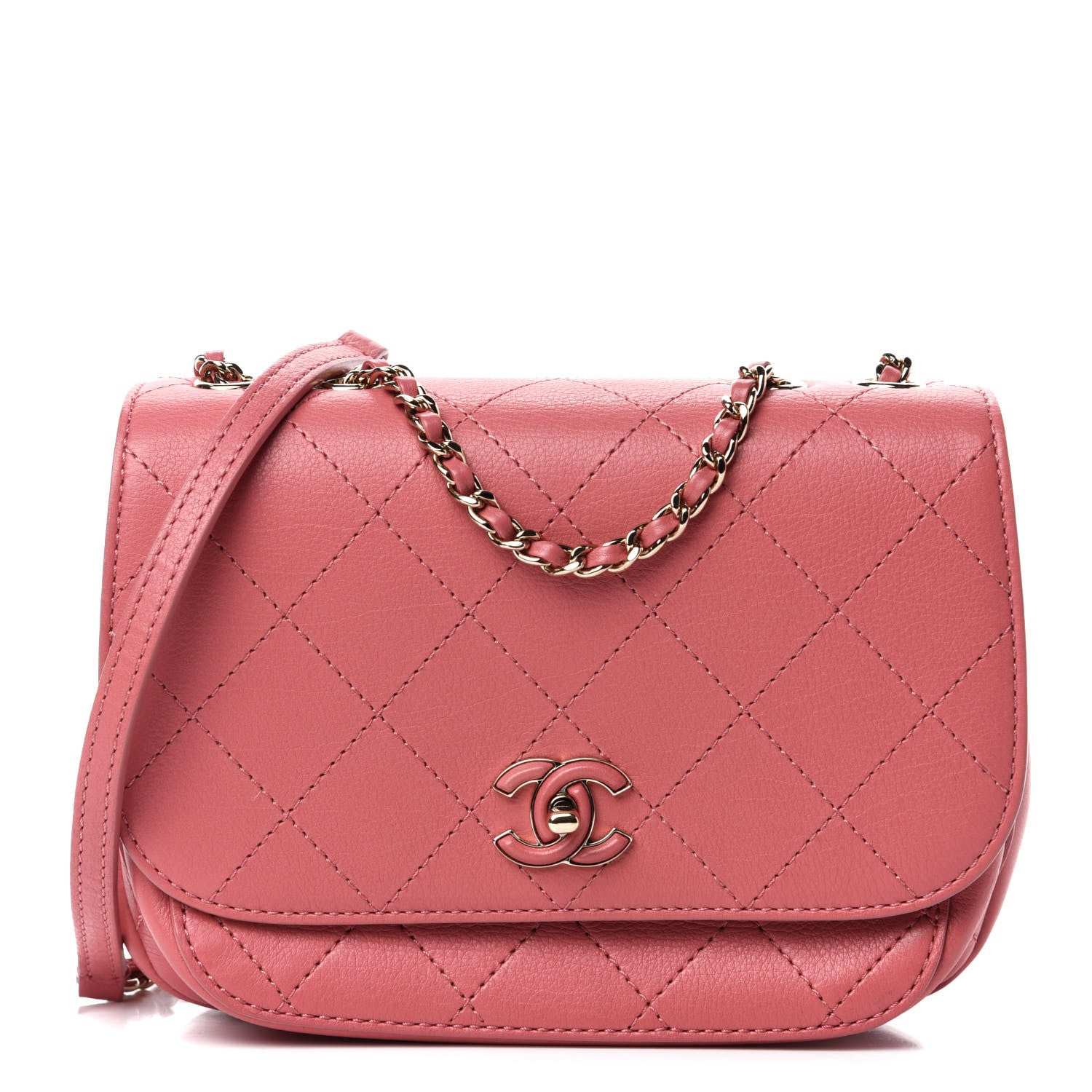 Chanel Calfskin Stitched Small Flap Bag Pink 1 of 12