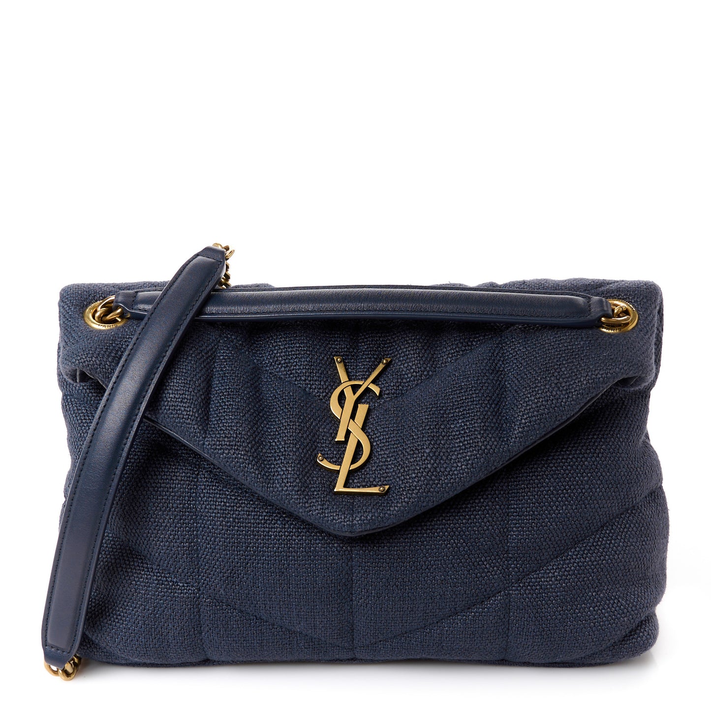 Canvas Quilted Small Loulou Puffer Monogram Chain Satchel Marine