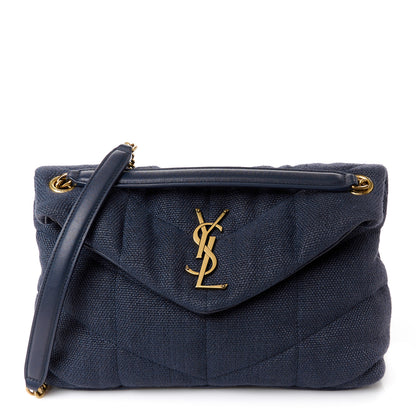 Saint Laurent Canvas Quilted Small Loulou Puffer Monogram Chain Satchel Marine 1 of 11