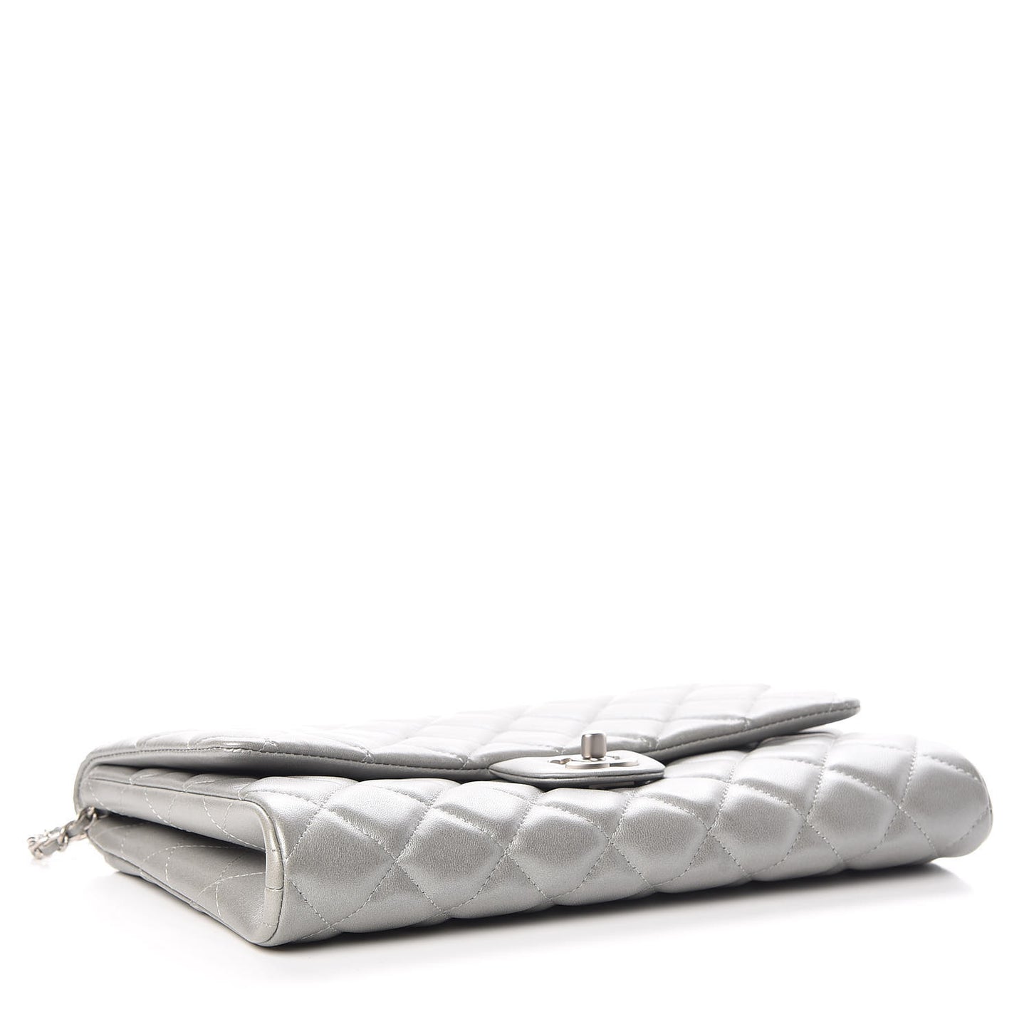 Metallic Lambskin Quilted Clutch With Chain Flap Dark Grey