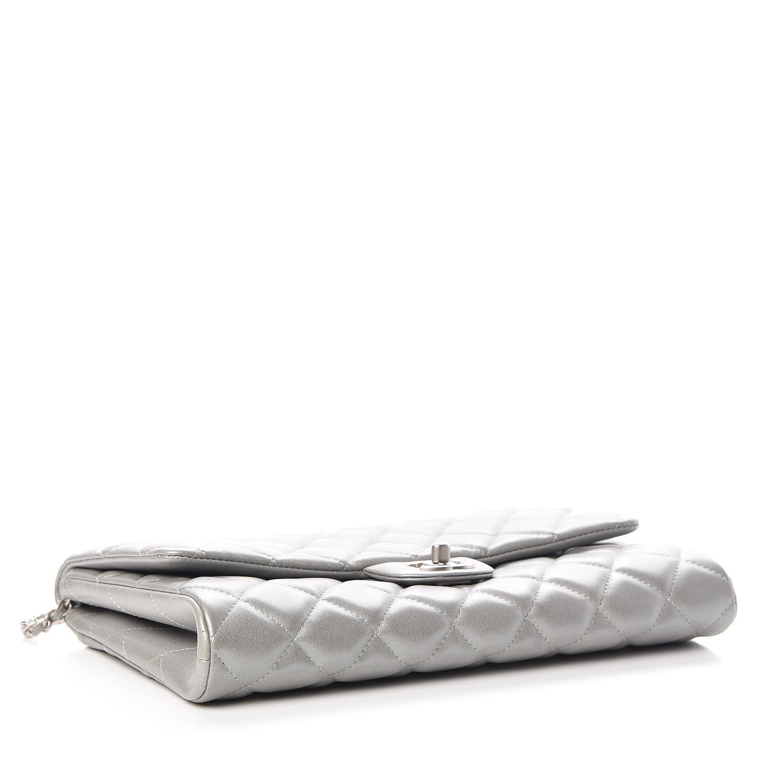 Chanel Metallic Lambskin Quilted Clutch With Chain Flap Dark Grey 4 of 7