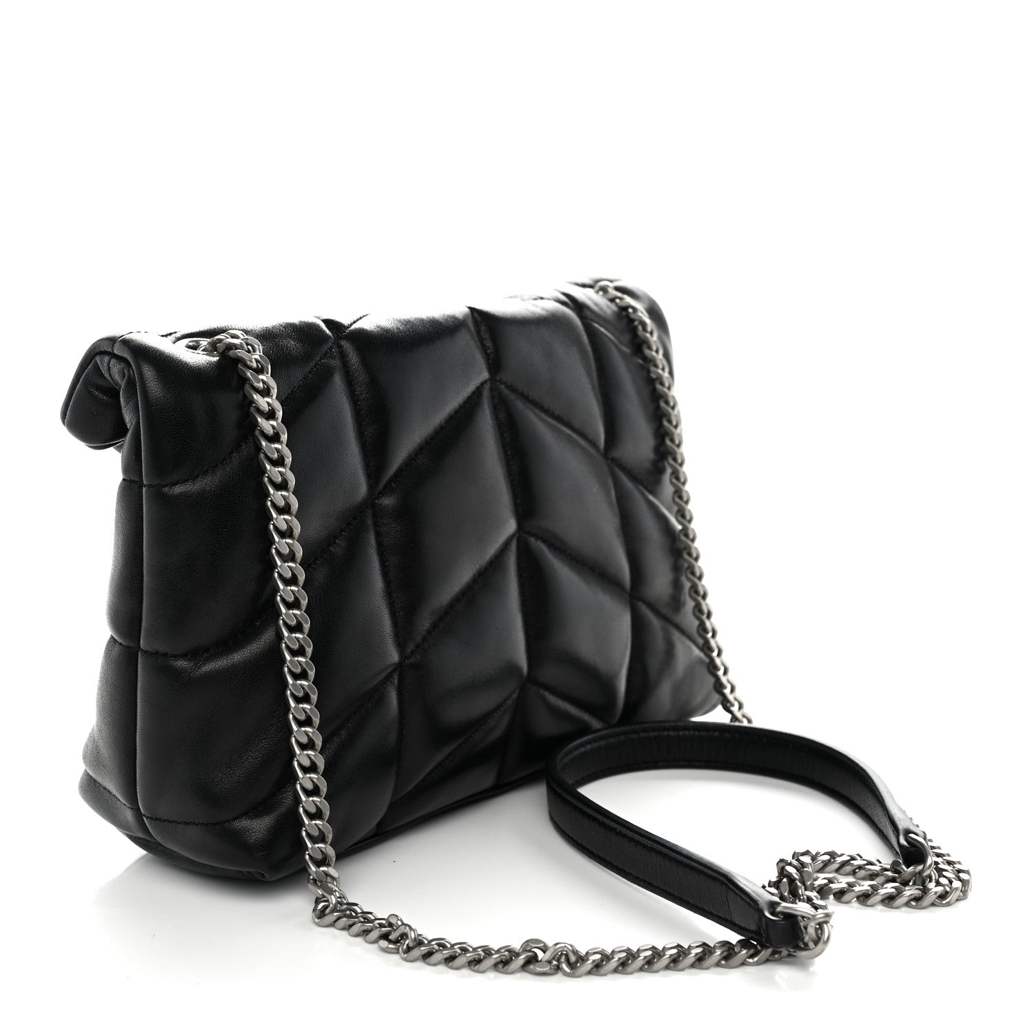 Saint Laurent Lambskin Quilted Toy Loulou Puffer Monogram Chain Satchel Black 3 of 11