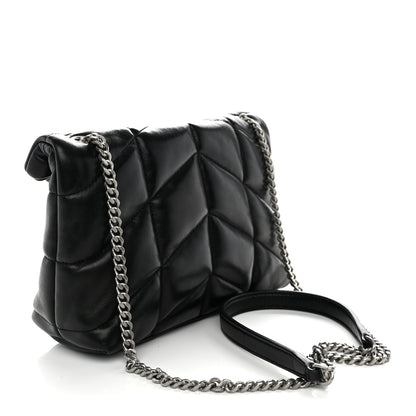 Saint Laurent Lambskin Quilted Toy Loulou Puffer Monogram Chain Satchel Black 3 of 11