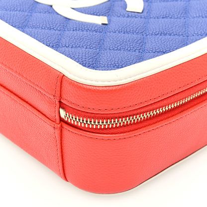 Chanel Caviar Quilted Medium CC Filigree Vanity Case Blue White Red 10 of 10