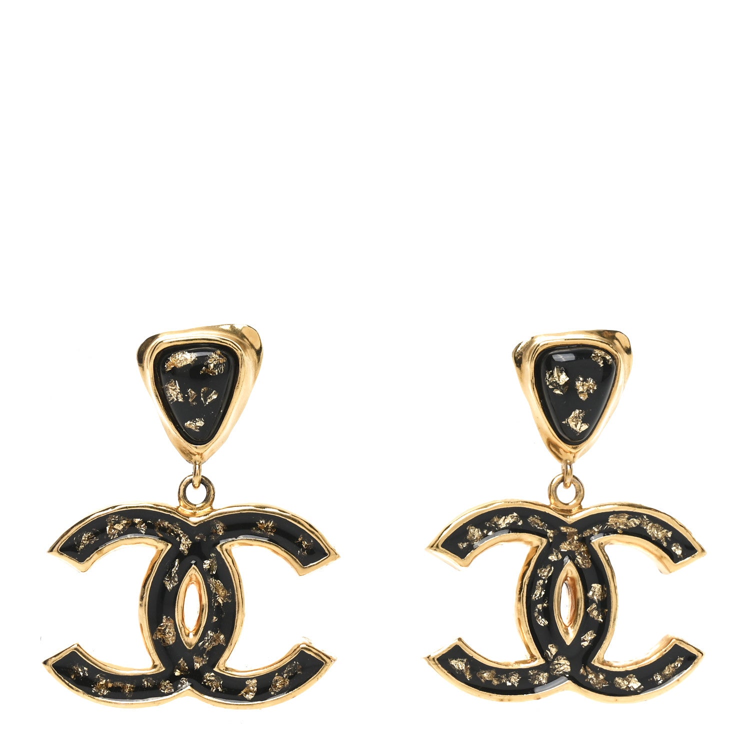 Chanel Resin CC Drop Earrings Gold Black 1 of 4
