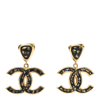 Chanel Resin CC Drop Earrings Gold Black 1 of 4