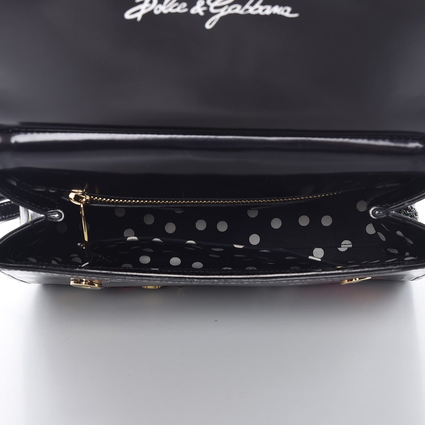 Glazed Calfskin Embroidered Medium Heart Flower Miss Sicily Satchel Black