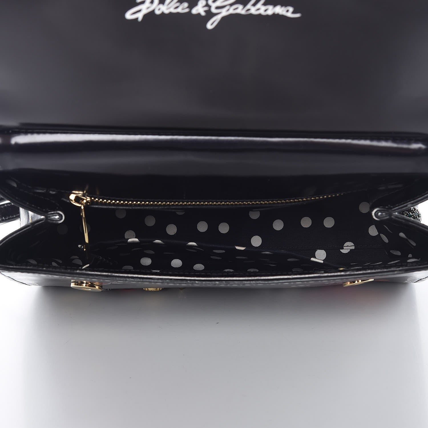 Dolce & Gabbana Glazed Calfskin Embroidered Medium Heart Flower Miss Sicily Satchel Black 6 of 10