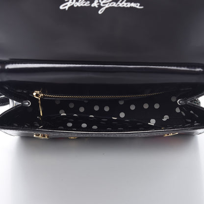 Dolce & Gabbana Glazed Calfskin Embroidered Medium Heart Flower Miss Sicily Satchel Black 6 of 10