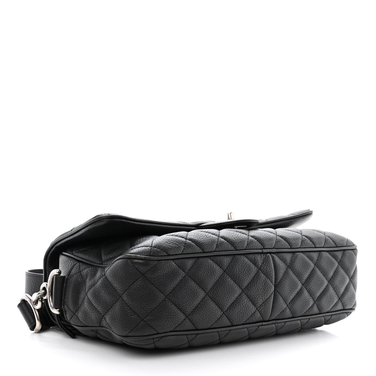Grained Calfskin Quilted Medium Casual Rock Flap Black