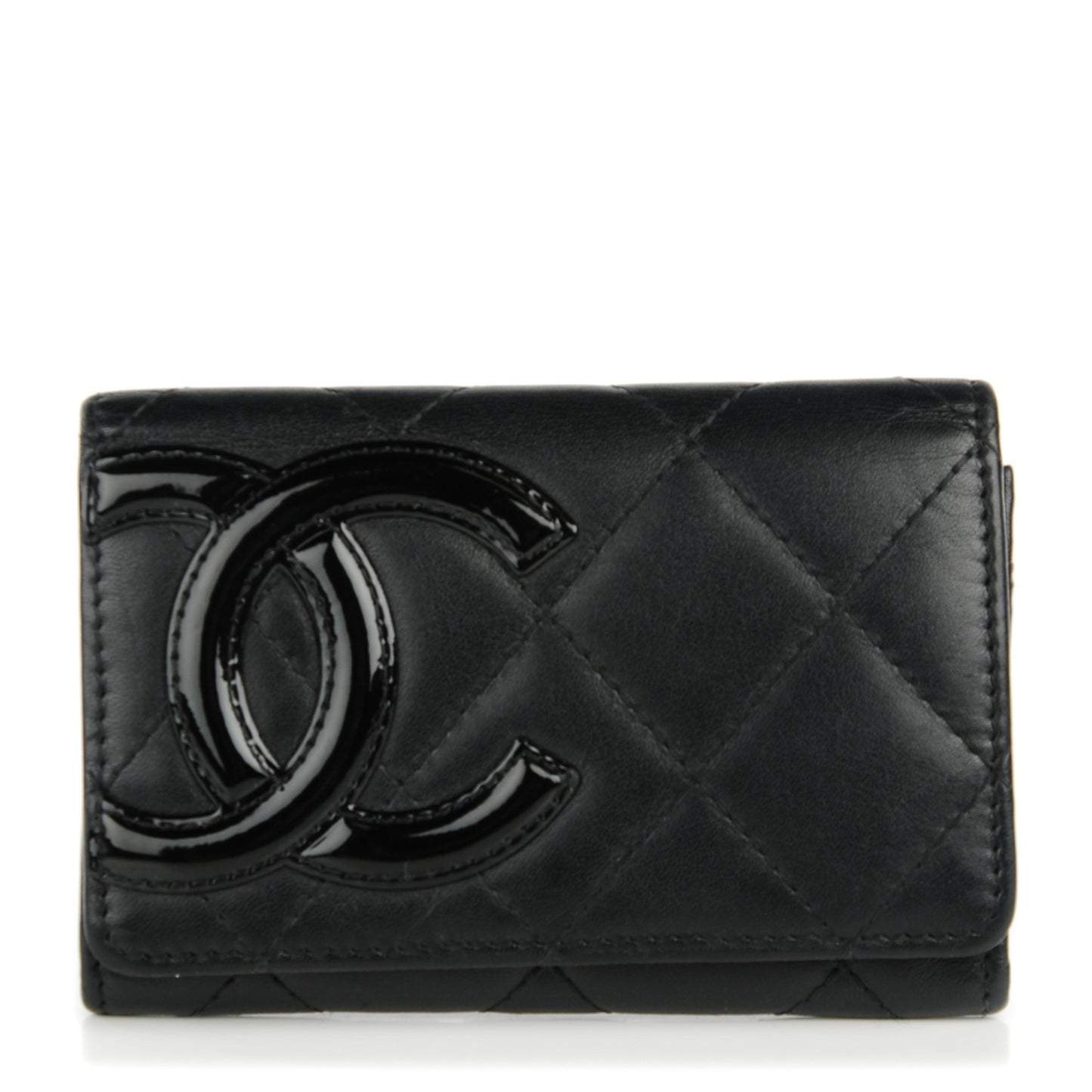 Calfskin Quilted Cambon Business Card Holder Black