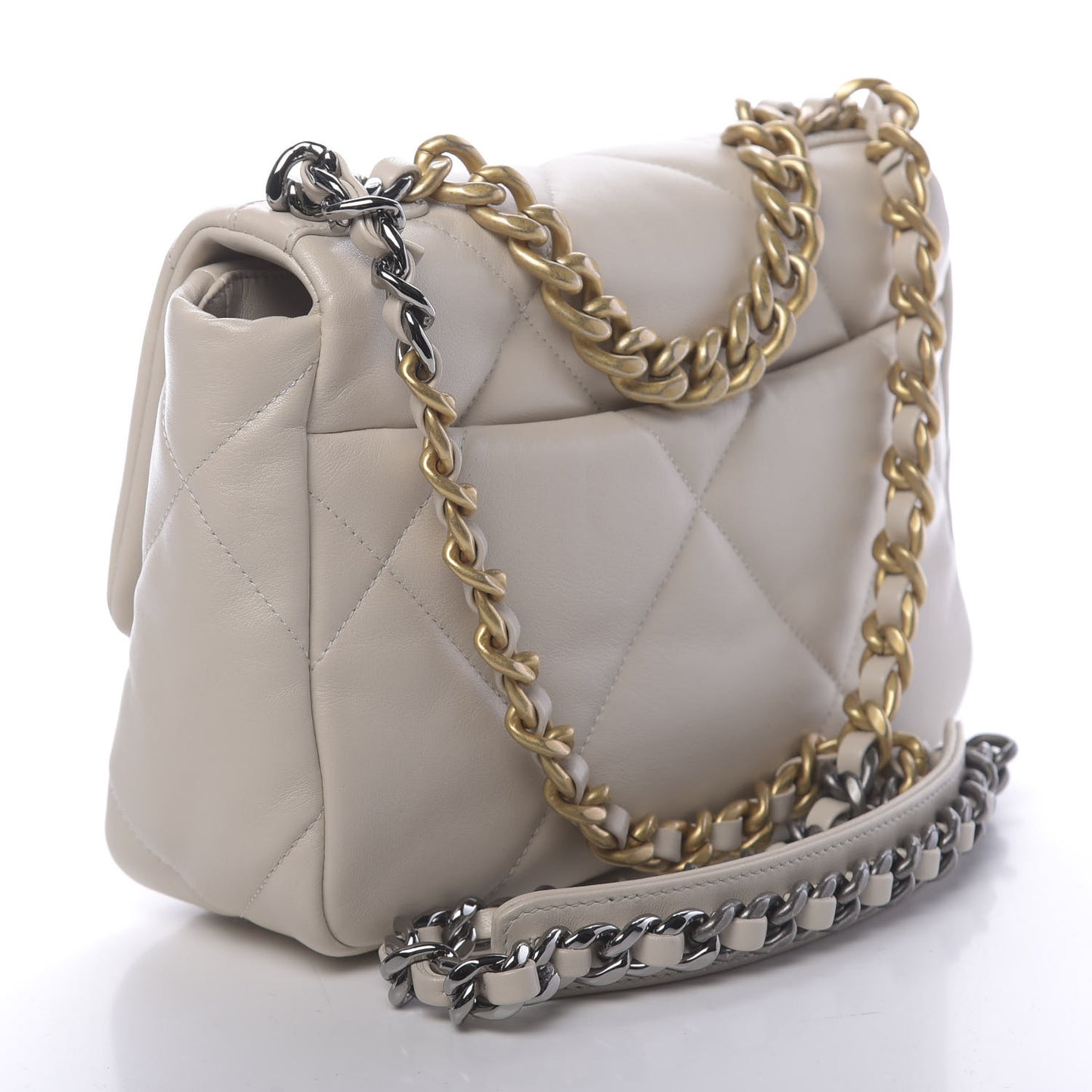 Goatskin Quilted Medium 19 Flap Beige