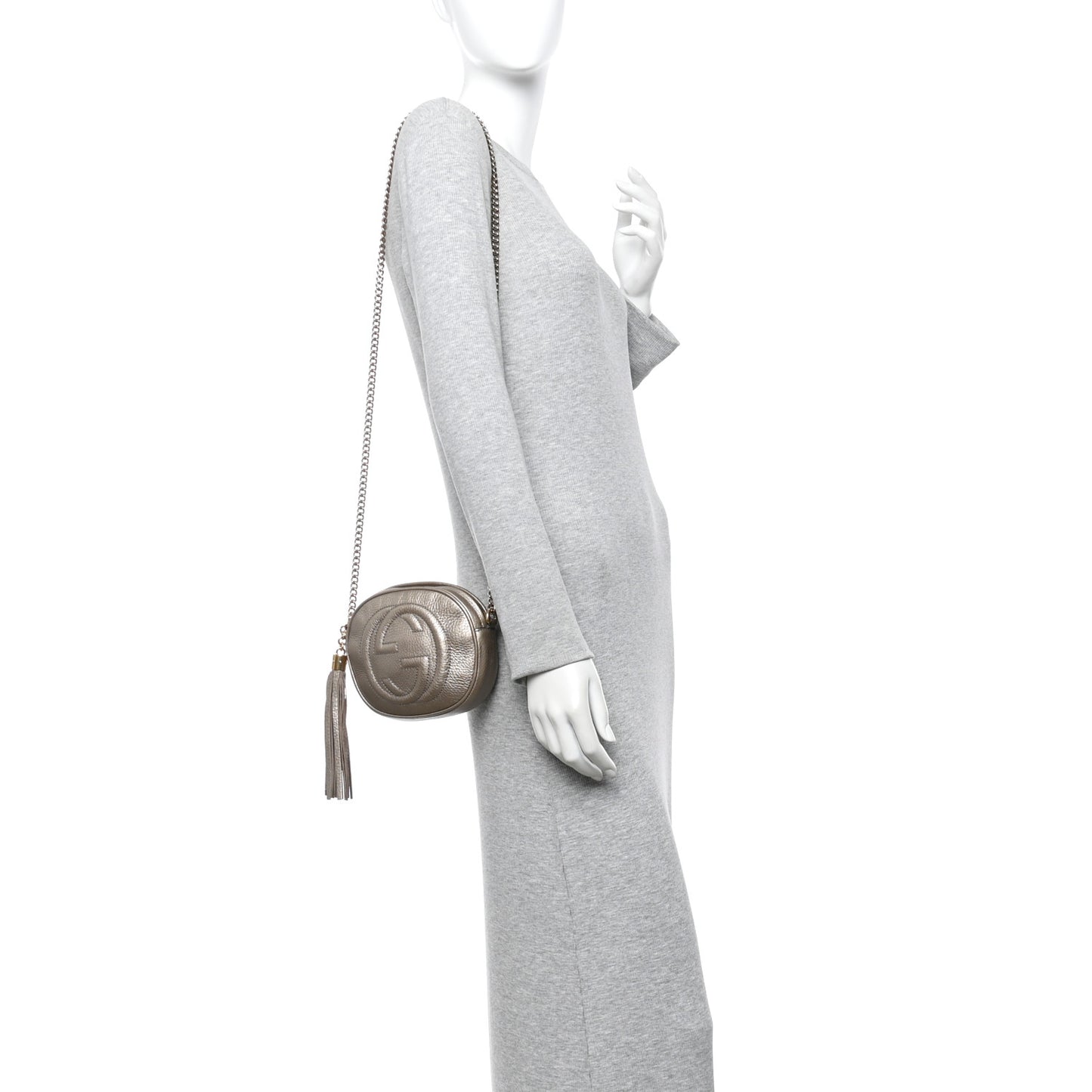 Metallic Pebbled Calfskin Mini Soho Chain Bag Golden Beige