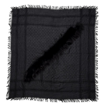 Gucci Wool Silk Fox Fur Monogram Shawl Scarf Black 3 of 3