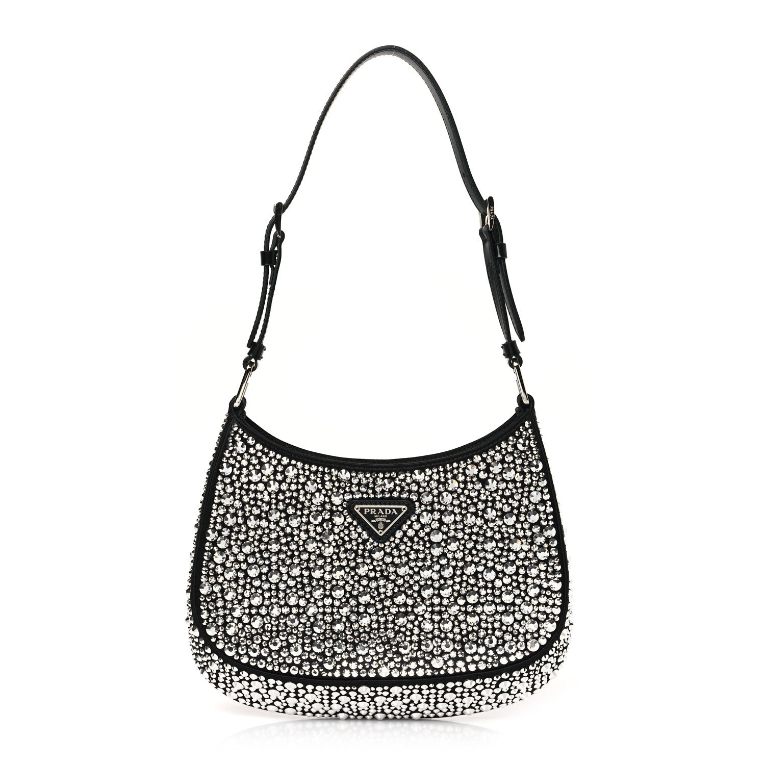 Prada Satin Crystal Cleo Adjustable Strap Shoulder Bag Metal 1 of 8