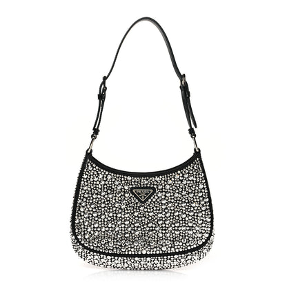 Prada Satin Crystal Cleo Adjustable Strap Shoulder Bag Metal 1 of 8