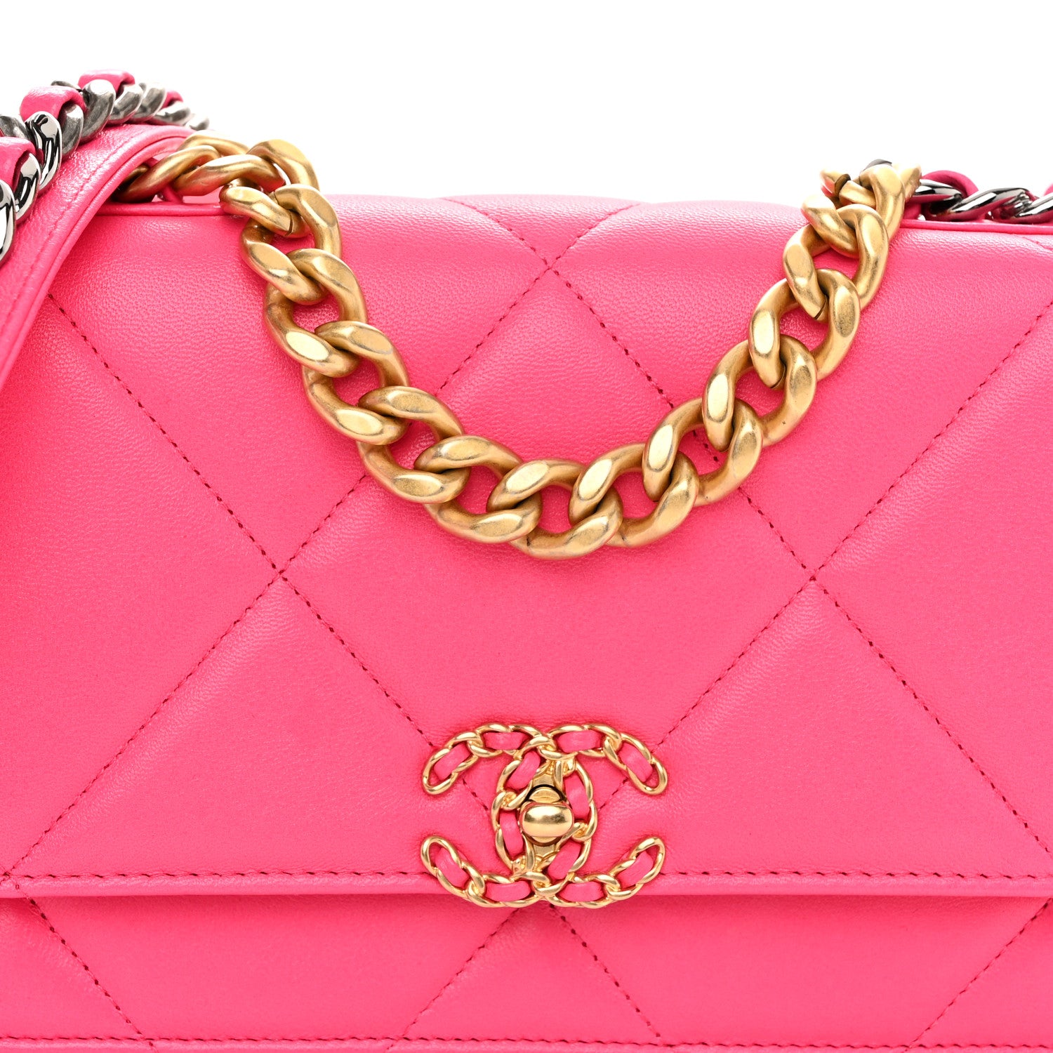 Chanel Lambskin Quilted Chanel 19 Wallet On Chain WOC Dark Pink 9 of 12
