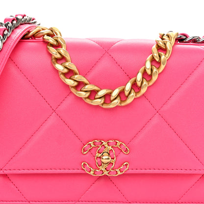 Chanel Lambskin Quilted Chanel 19 Wallet On Chain WOC Dark Pink 9 of 12