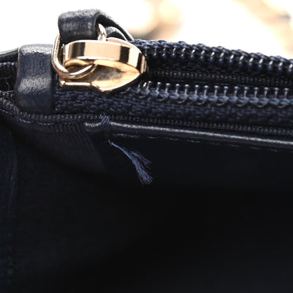 Chanel Lambskin Chevron Quilted Trendy CC Wallet On Chain WOC Dark Blue 11 of 13