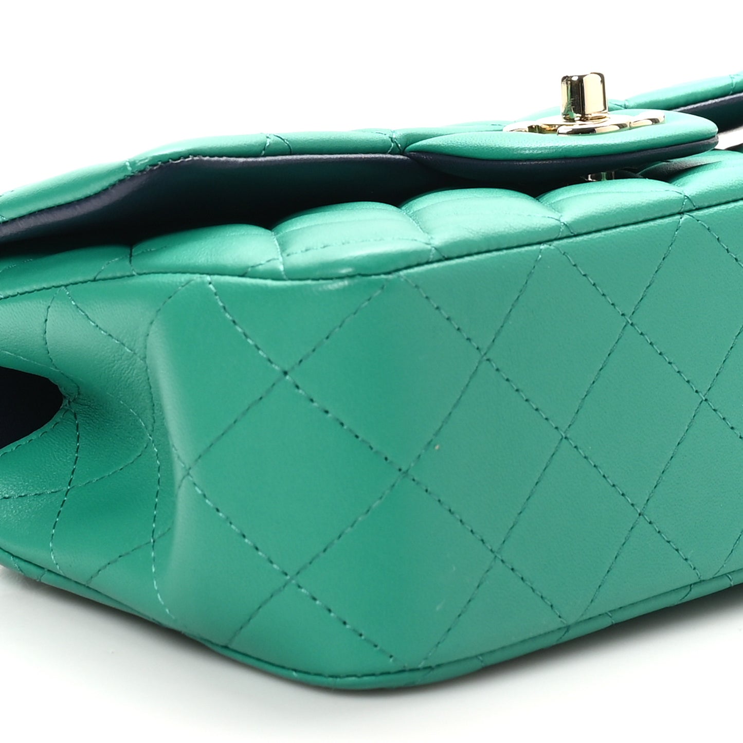 Lambskin Quilted Bi-Color Mini Top Handle Rectangular Flap Green Dark Blue