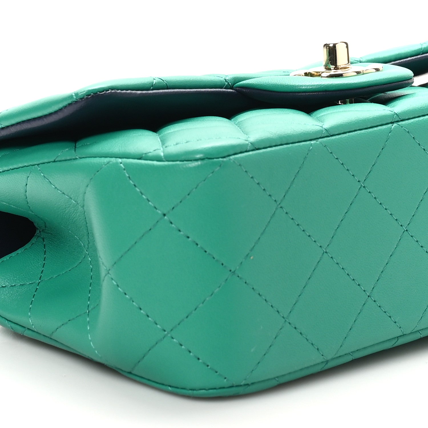 Chanel Lambskin Quilted Bi-Color Mini Top Handle Rectangular Flap Green Dark Blue 9 of 10