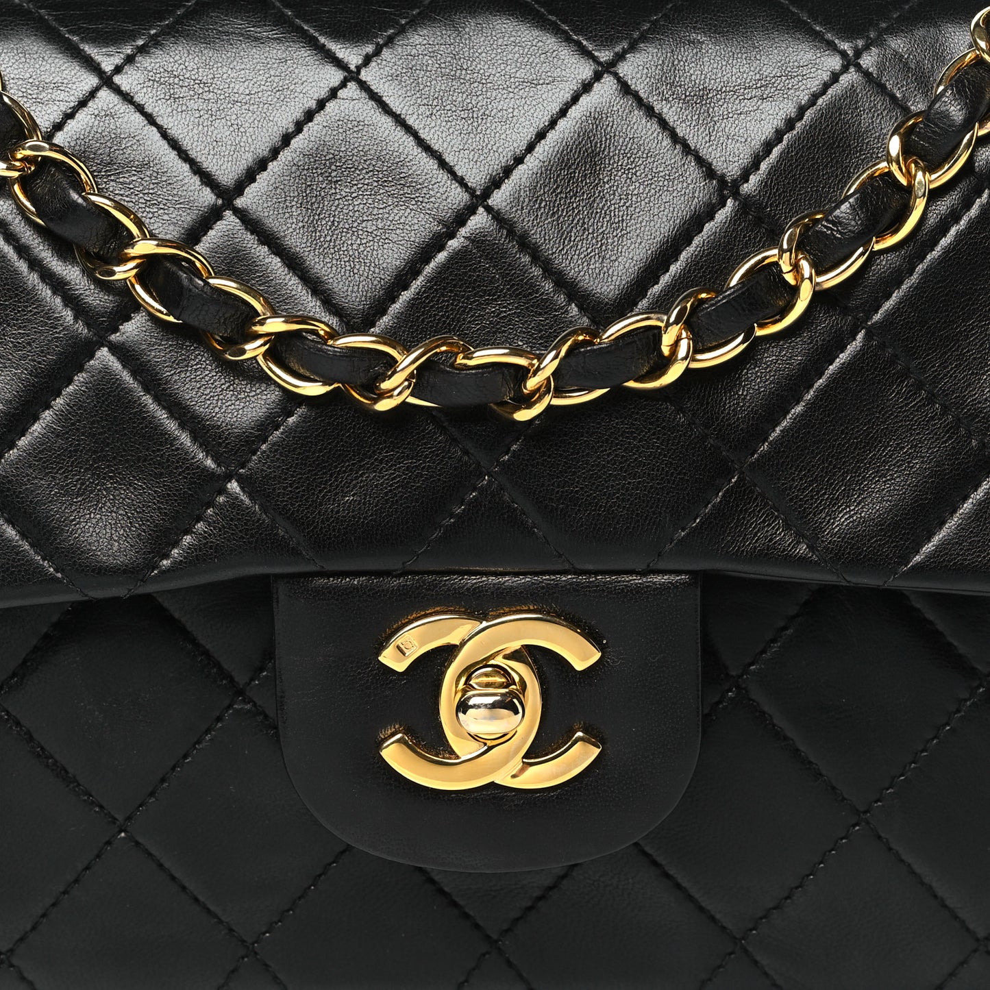Lambskin Quilted Small Double Flap Black